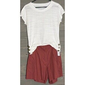 Old Navy Linen Blend Shorts White Top Womens M Bundle Cruise Vacation Casual NWT